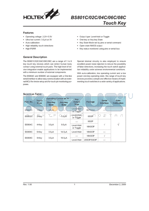 BS804C datasheet - Touch Key