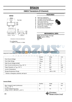 BS829 datasheet - DMOS Transistors (P-Channel)