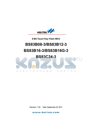 BS83B08-3 datasheet - 8-Bit Touch Key Flash MCU