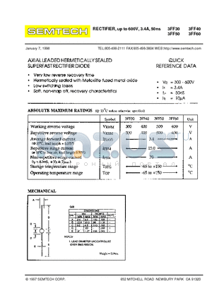 3FF60 datasheet - RECTIFIER, up to 600V, 3.4A, 50ns