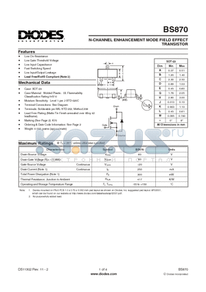 BS870_ datasheet - N-CHANNEL ENHANCEMENT MODE FIELD EFFECT TRANSISTOR