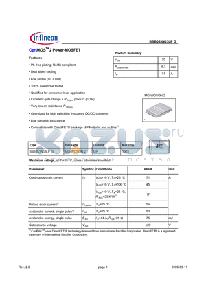 BSB053N03LPG datasheet - OptiMOS2 Power-MOSFET