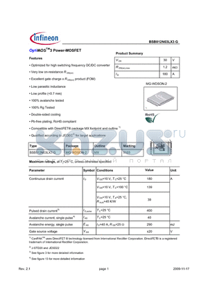 BSB012N03LX3G datasheet - OptiMOS3 Power-MOSFET