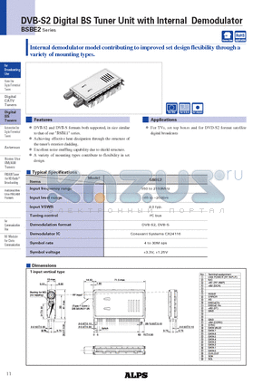 BSBE2 datasheet - DVB-S2 Digital BS Tuner Unit with Internal Demodulator