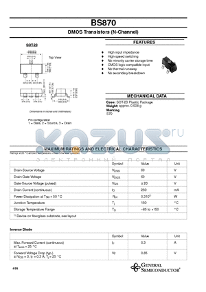 BS870 datasheet - DMOS Transistors (N-Channel)