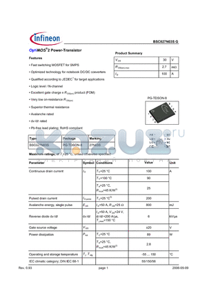 BSC027N03SG datasheet - OptiMOS^2 Power-Transistor
