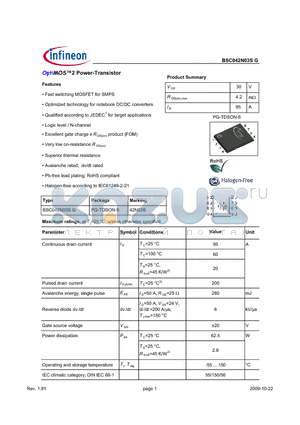 BSC042N03SG datasheet - OptiMOS2 Power-Transistor