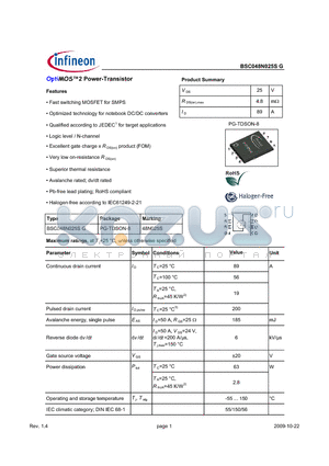 BSC048N025SG_09 datasheet - OptiMOS2 Power-Transistor