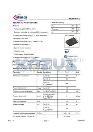 BSC079N03SG datasheet - OptiMOS2 Power-Transistor