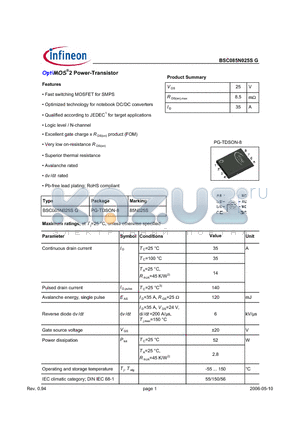 BSC085N025SG datasheet - OptiMOS^2 Power-Transistor