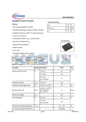 BSC106N025SG datasheet - OptiMOS^2 Power-Transistor