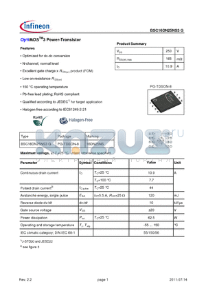 BSC16DN25NS3G_11 datasheet - OptiMOSTM3 Power-Transistor