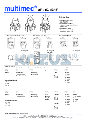 3FTH9 datasheet - through-hole or SMD / 50mA/24VDC / single pole/momentary