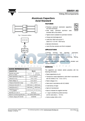 030AS datasheet - Aluminum Capacitors Axial Standard