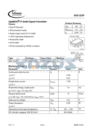 BSD223P_06 datasheet - OptiMOS-P Small-Signal-Transistor