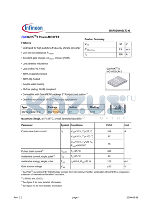 BSF024N03LT3G datasheet - OptiMOS3 Power-MOSFET