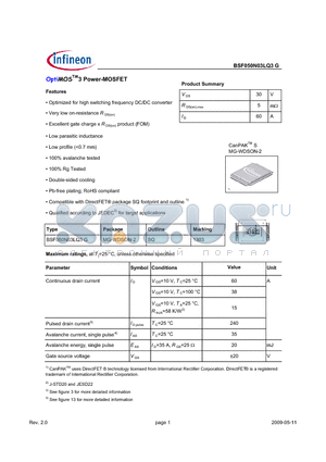 BSF050N03LQ3G datasheet - OptiMOS3 Power-MOSFET