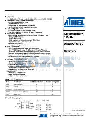 AT88SC12816C datasheet - CryptoMemory 128 Kbit