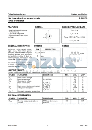 BSH106 datasheet - N-channel enhancement mode MOS transistor