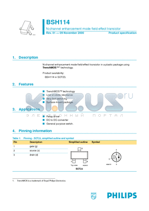 BSH114 datasheet - N-channel enhancement mode field effect transistor