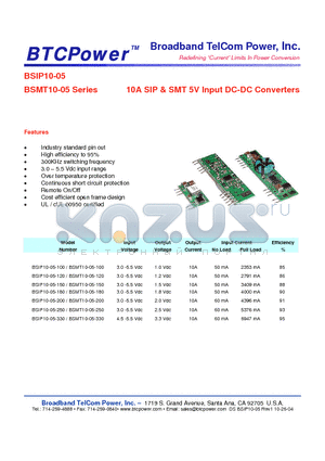 BSIP10-05-120 datasheet - 10A SIP & SMT 5V Input DC-DC Converters