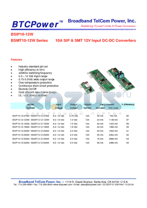 BSIP10-12-120W datasheet - 10A SIP & SMT 12V Input DC-DC Converters