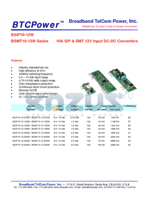 BSIP10-12-150W datasheet - 10A SIP & SMT 12V Input DC-DC Converters