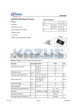 BSL202SN datasheet - OptiMOS2 Small-Signal-Transistor
