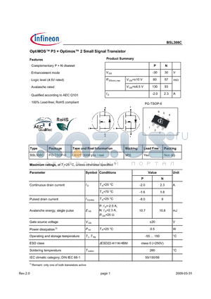 BSL308C datasheet - OptiMOS P3  Optimos 2 Small Signal Transistor