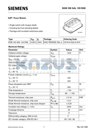 BSM100GAL120DN2 datasheet - IGBT Power Module (Single switch with chopper diode Including fast free-wheeling diodes)