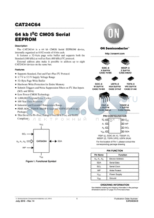 CAT24C64LE-T2 datasheet - 64 kb I2C CMOS Serial EEPROM