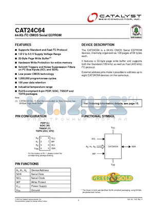 CAT24C64LI-GT2 datasheet - 64-Kb I2C CMOS Serial EEPROM