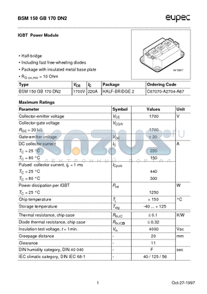 BSM150GB170DN2 datasheet - IGBT Power Module