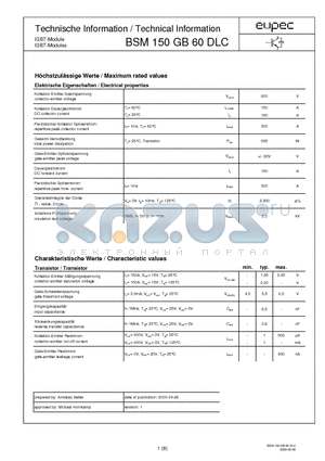 BSM150GB60DLC datasheet - IGBT-Modules