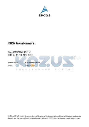 B78386P1580A005_08 datasheet - ISDN transformers UK0 interface, 2B1Q EP 13, 14.47 mH, 1:1:1