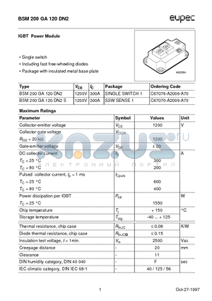 BSM200GA120DN2 datasheet - IGBT Power Module