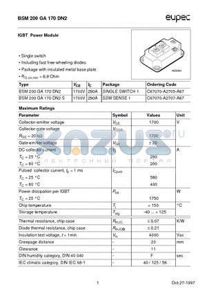 BSM200GA170DN2 datasheet - IGBT Power Module