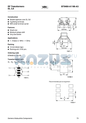 B78408-A1166-A3 datasheet - RF Transformers