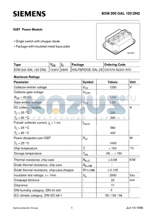 BSM200GAL120DN2 datasheet - IGBT Power Module (Single switch with chopper diode Package with insulated metal base plate)