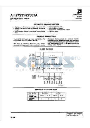 AM27S31/B3A datasheet - (512X8) Bipolar PROM