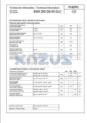 BSM200GB60DLC datasheet - Technicshe Information