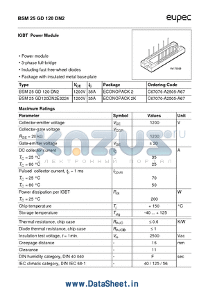 BSM25GD120DN2 datasheet - IGBT Power Module