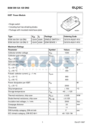 BSM300GA120DN2S datasheet - IGBT Power Module