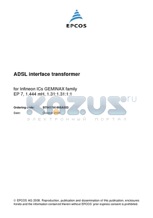 B78417A1698A003 datasheet - ADSL interface transformer
