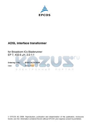 B78417A1761A003 datasheet - ADSL interface transformer