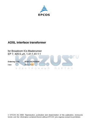 B78417A1763A003 datasheet - ADSL interface transformer