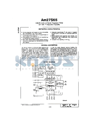 AM27S65 datasheet - 4096-BIT (1024 X 4) BIPOLAR REGISTERED PROM WITH SSR-TM DIAGNOSTIC CAPABILITY