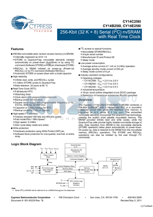 CY14B256I-SFXI datasheet - 256-Kbit (32 K x 8) Serial (I2C) nvSRAM with Real Time Clock Full-featured RTC