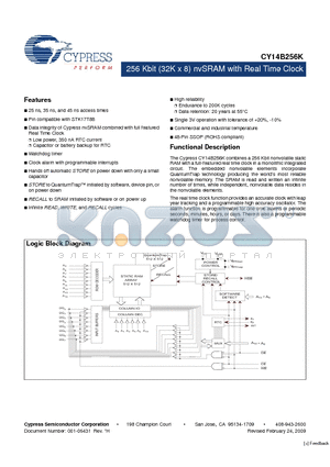 CY14B256K-SP25XI datasheet - 256 Kbit (32K x 8) nvSRAM with Real Time Clock