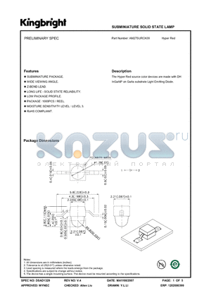 AM27SURCK09 datasheet - SUBMINIATURE SOLID STATE LAMP